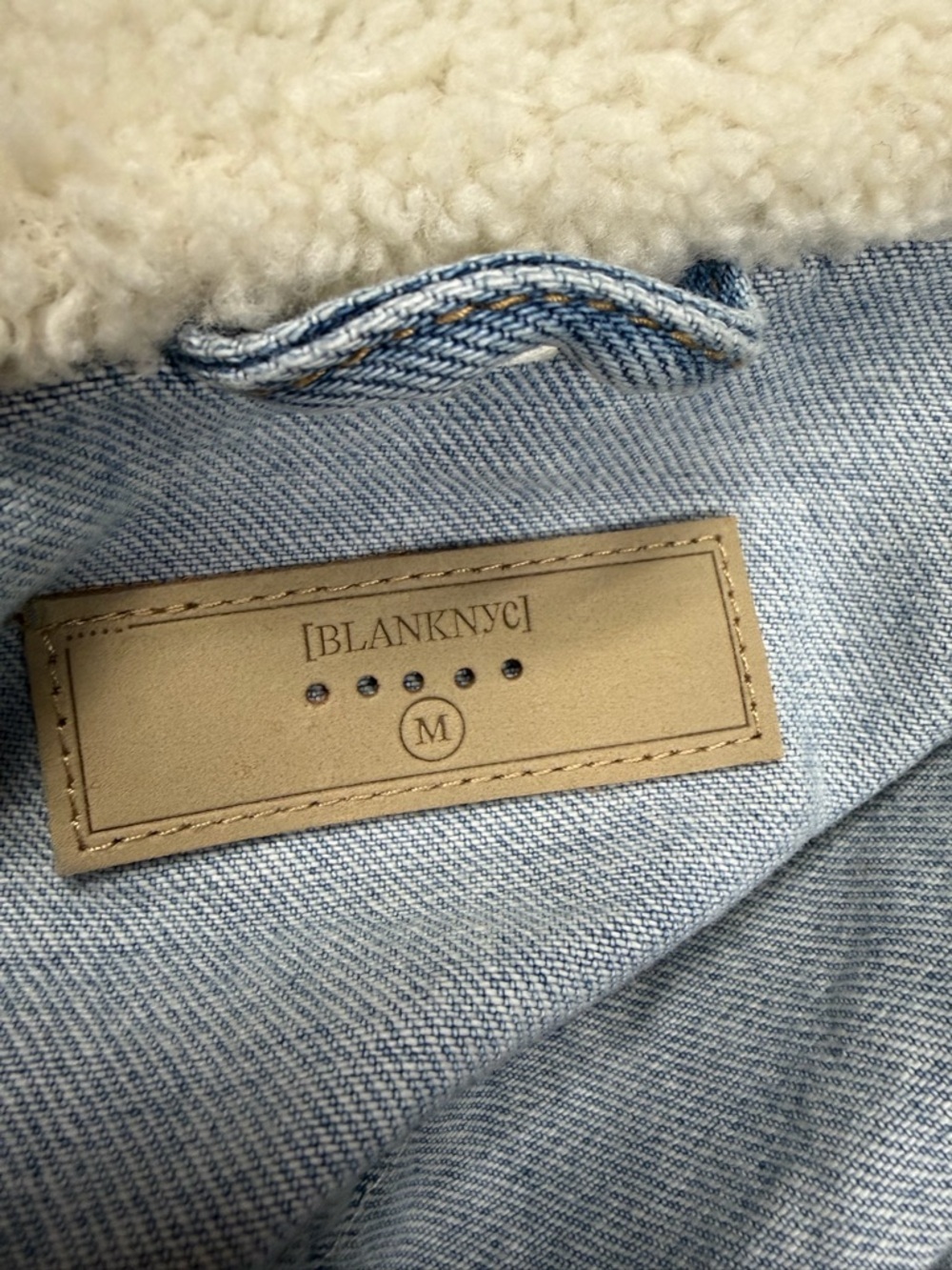 Blank NYC Light Blue Denim Jacket with Cream Sherpa Trim NWT - Picture 8 of 8